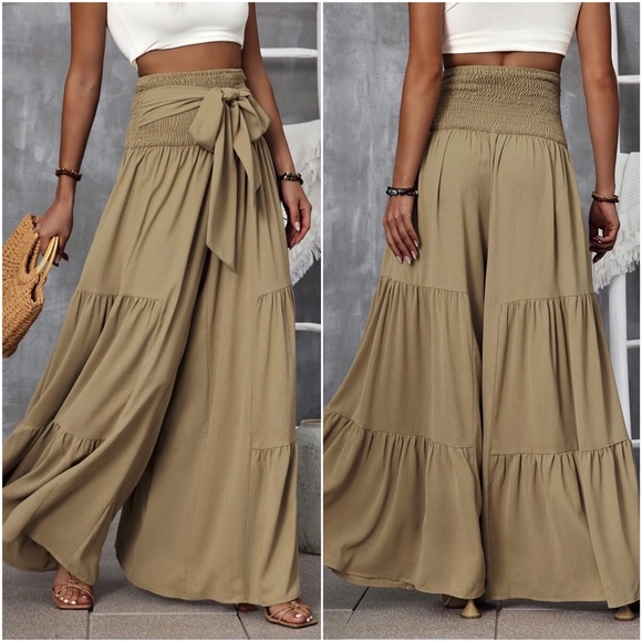 Boho High Waist Tie Wide leg Polazzo Lounge Pants - Picture 4 of 5